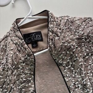 Alex Evenings Women's Size L Jacket Cardigan Taupe Floral‎ Overlay